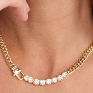18KT GOLD PLATED CUBAN LINK PAD LOCK SIMULATED DIAMOND NECKLACE🧡